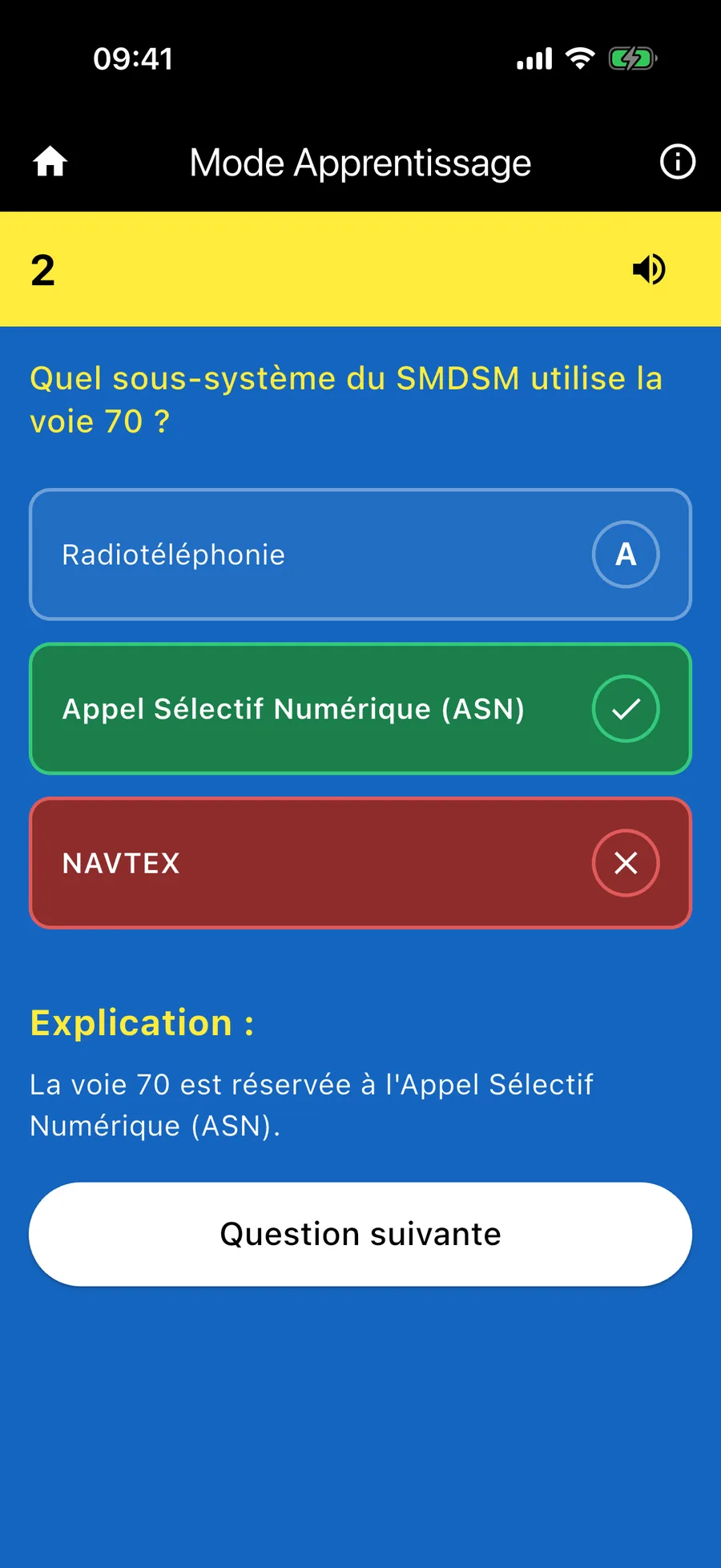 Mode apprentissage : une question corrigée avec son explication détaillée